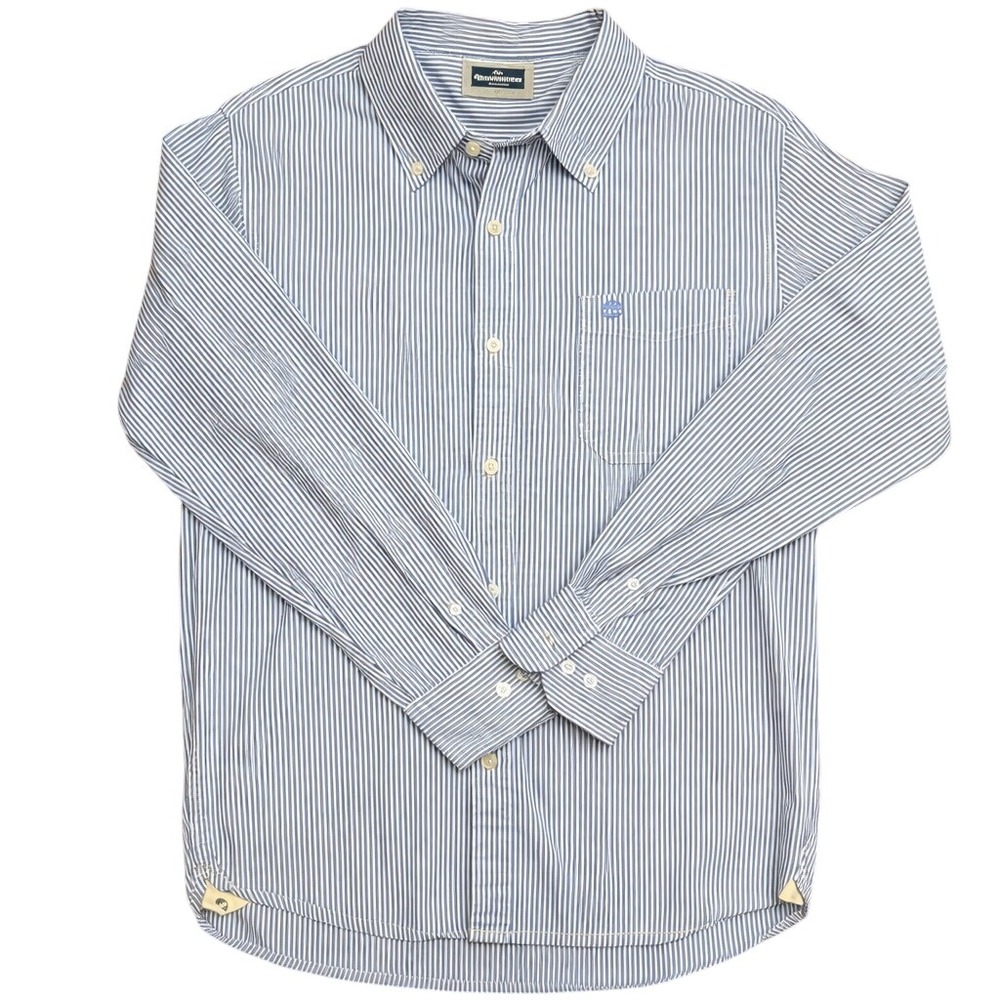 Timberland Men's Medium Blue White Stripe Button Down Shirt‎ Cotton